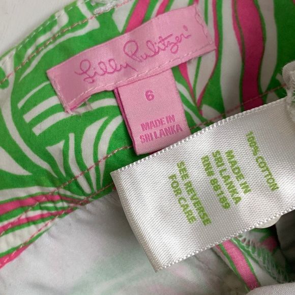 Lilly Pulitzer 6 Callahan Shorts Walsh Green Bean Pink Floral Print Preppy Chino - Picture 5 of 8